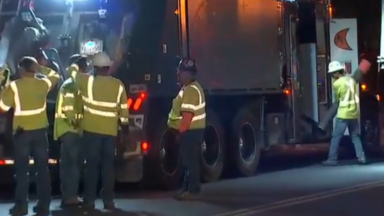 semi truck knocks down power line