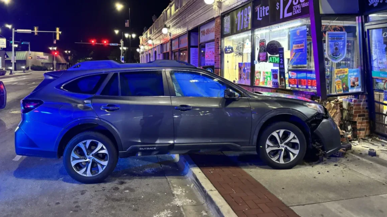 car crashes into liquor store