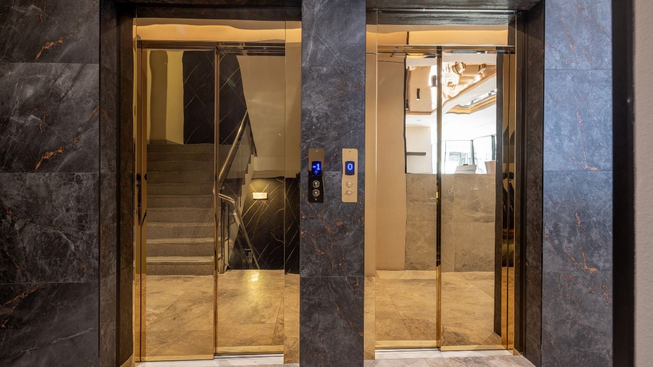 Hotel elevator doors.