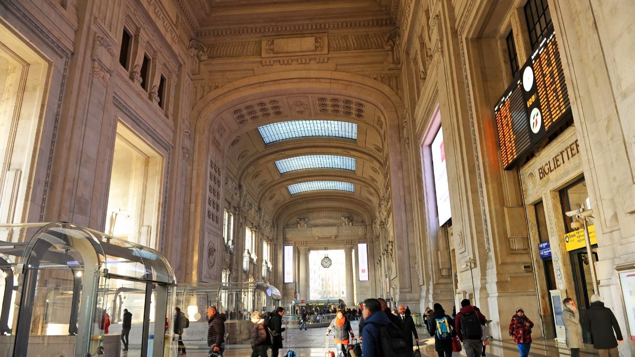 Milan, Italy - December 6, 2019 - Interior of Milan Central railway station