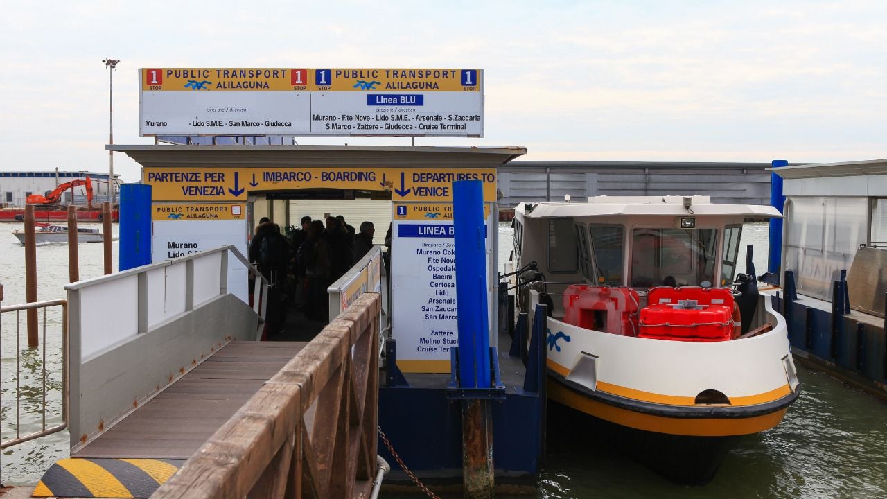 Venice, Italy - March 17, 2016 - Vaporetto water bus at Venice airport