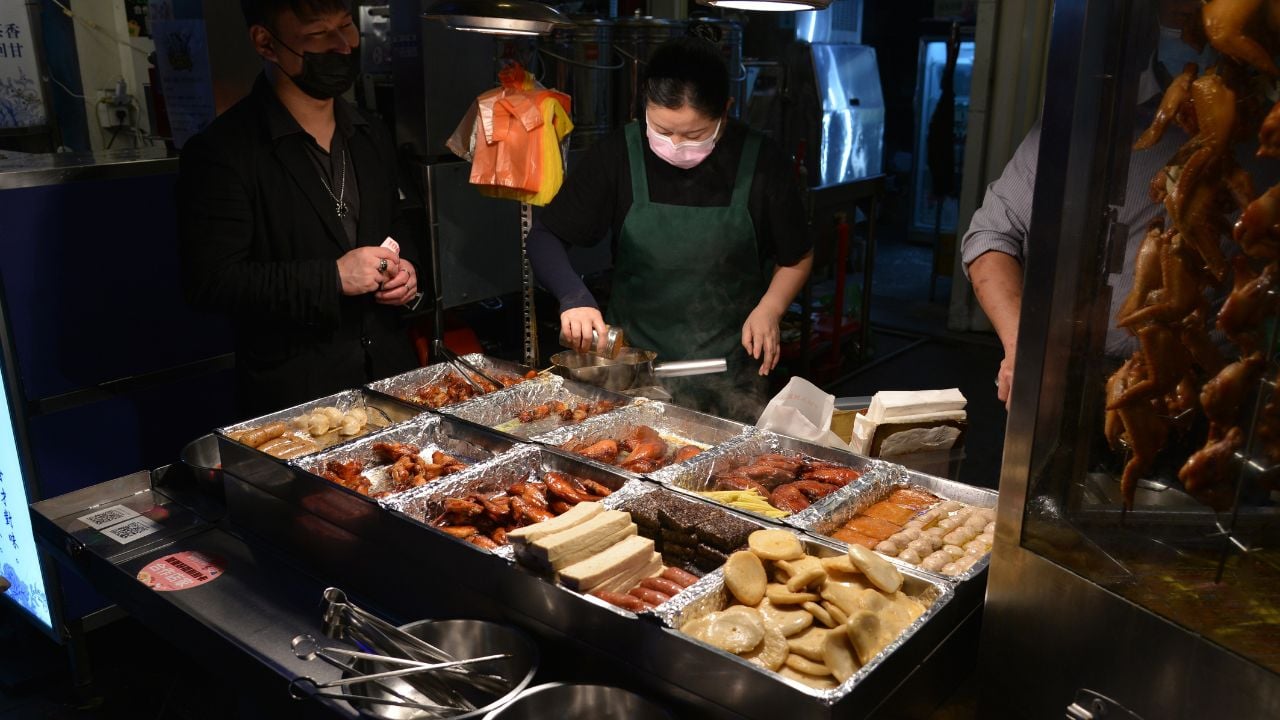 Street food stall at Shilin Night Market in Taipei, Taiwan
