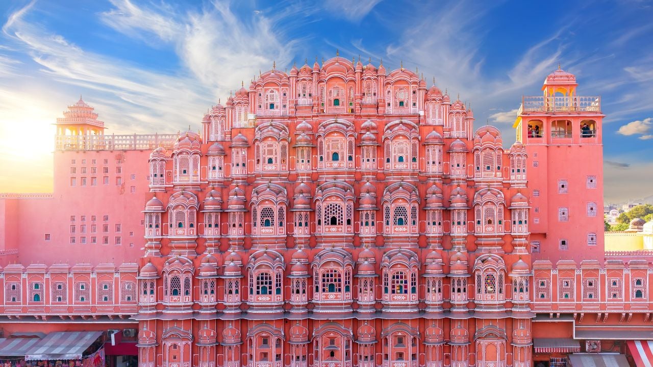 Pink palace Hawa Mahal, Jaipur, India, beautiful sunset view