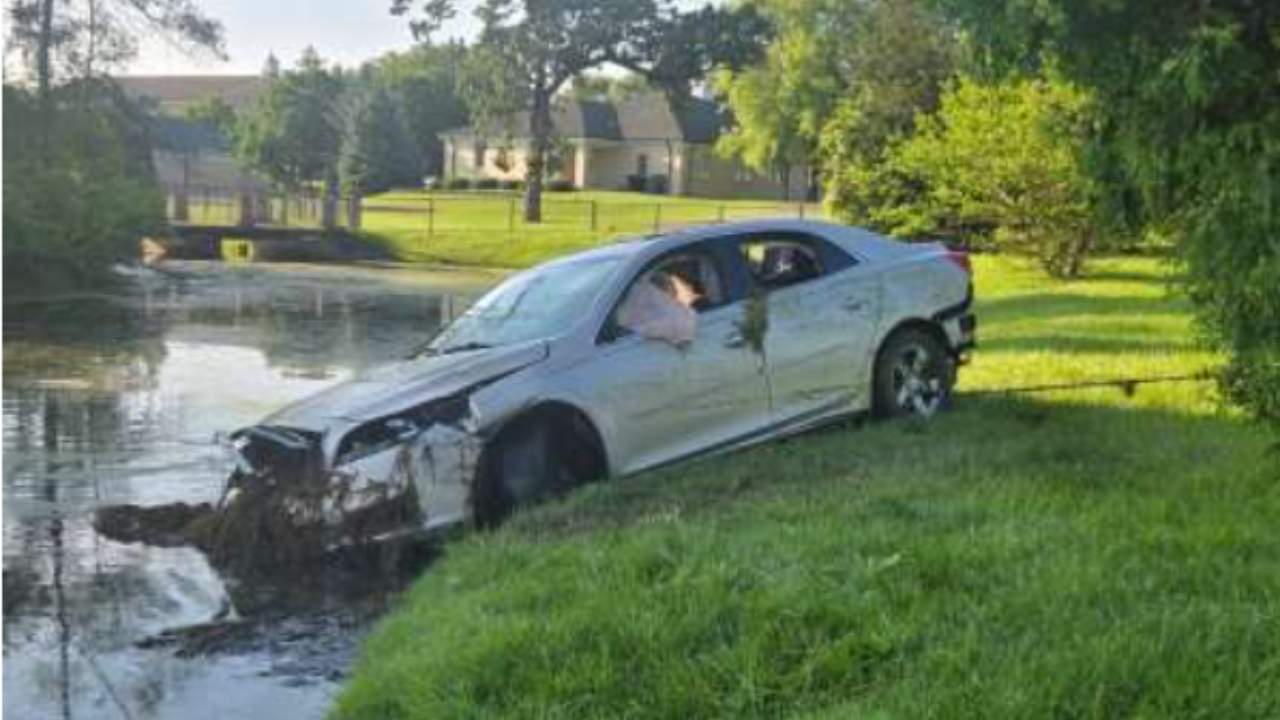 driver runs off after driving into pond