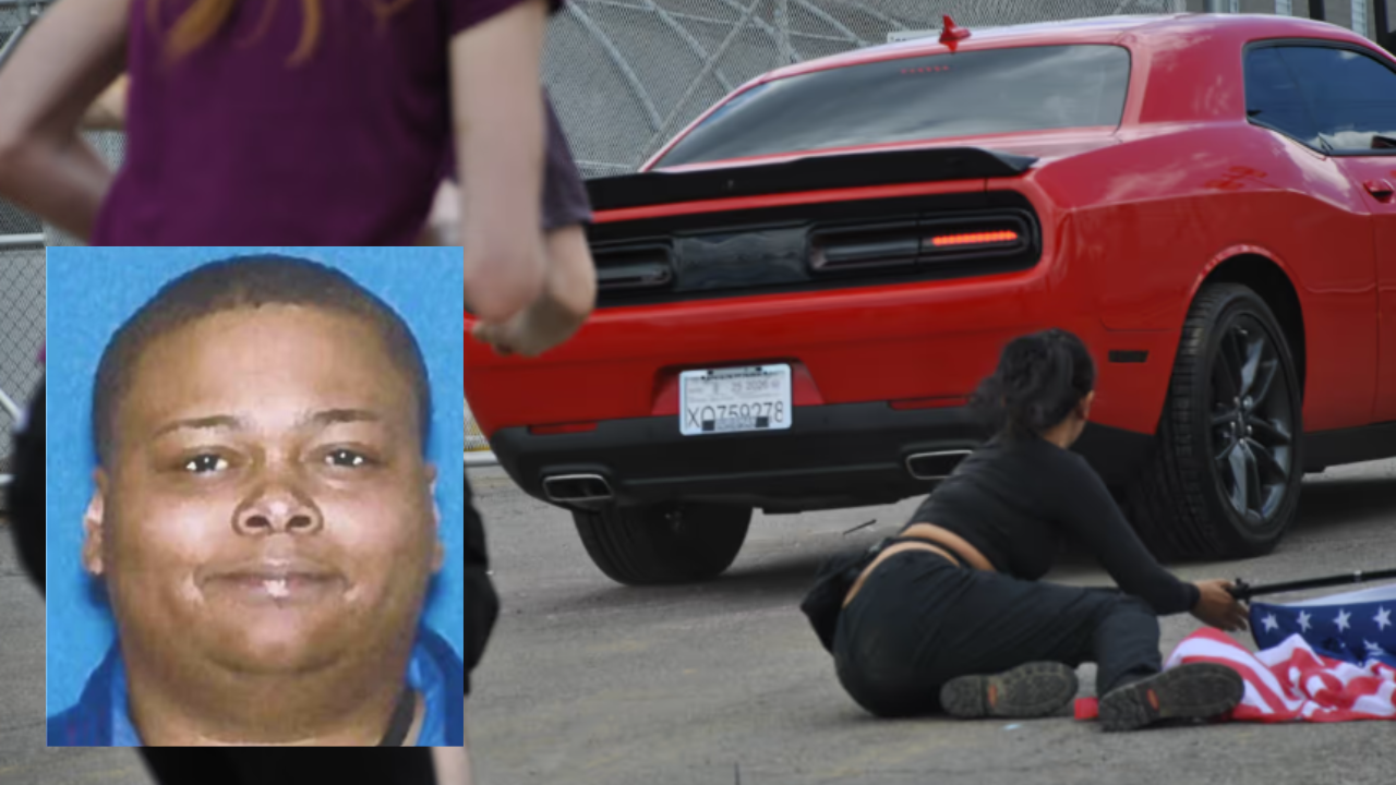 man hits protesters with car