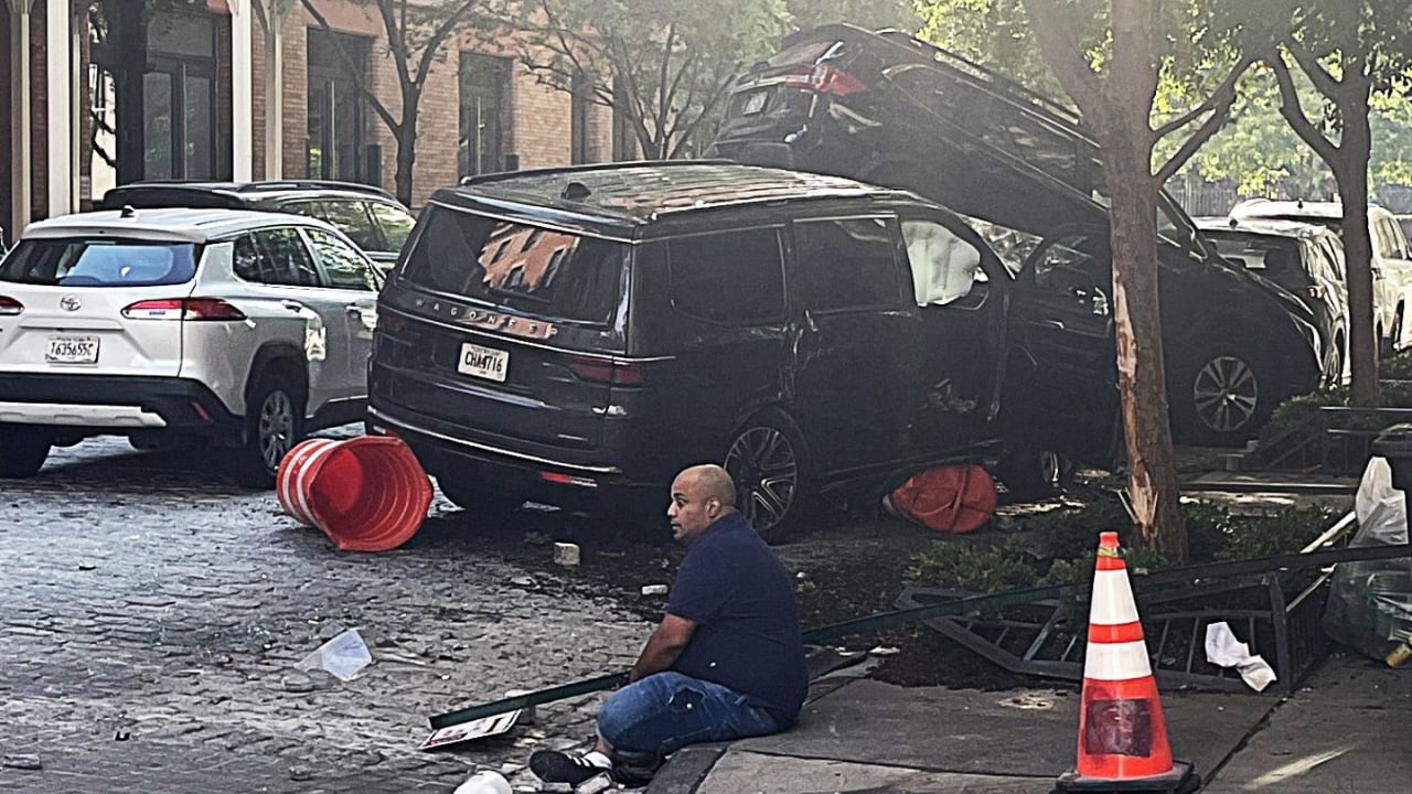 Car careens down Hubert sidewalk