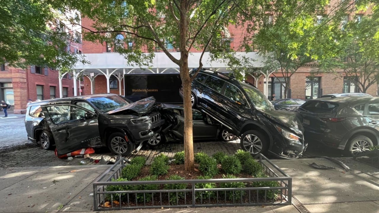 Car careens down Hubert sidewalk
