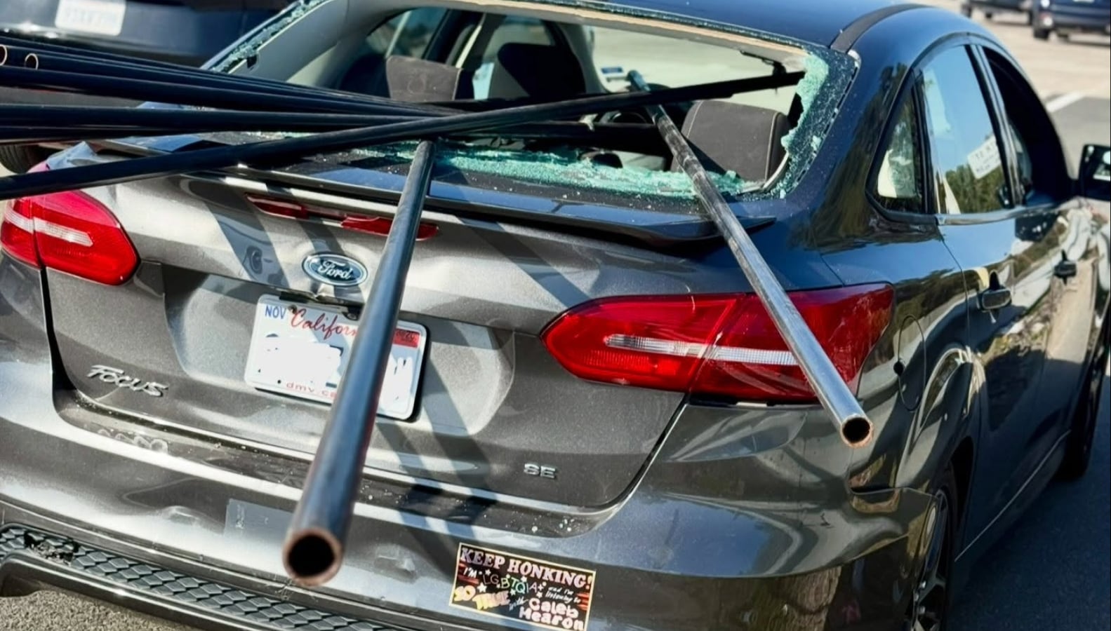 Unsecured Metal Pipes on Car