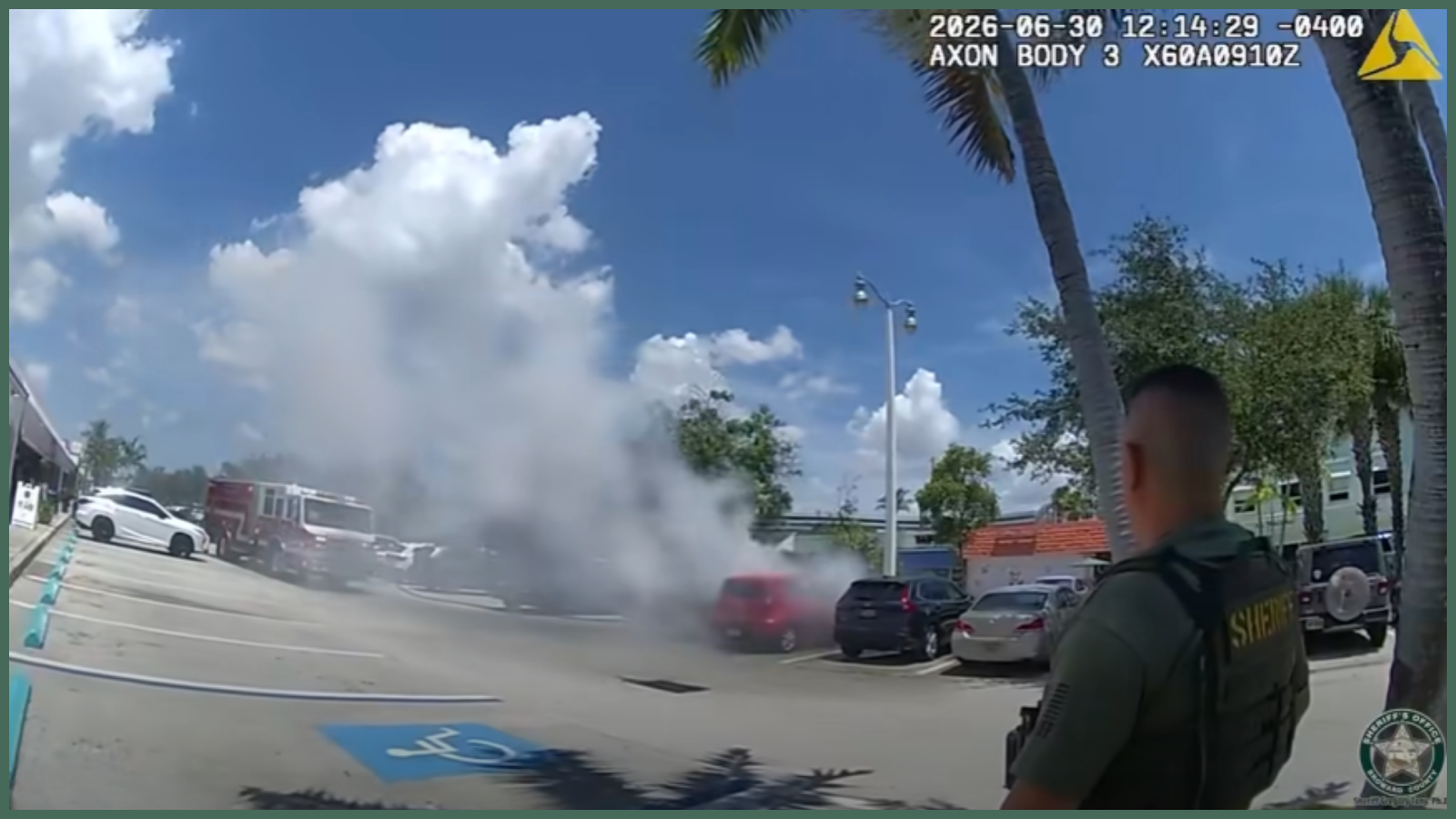 Fire Rescue Puts Out Car on Fire in Middle of Florida Strip Mall Parking Lot