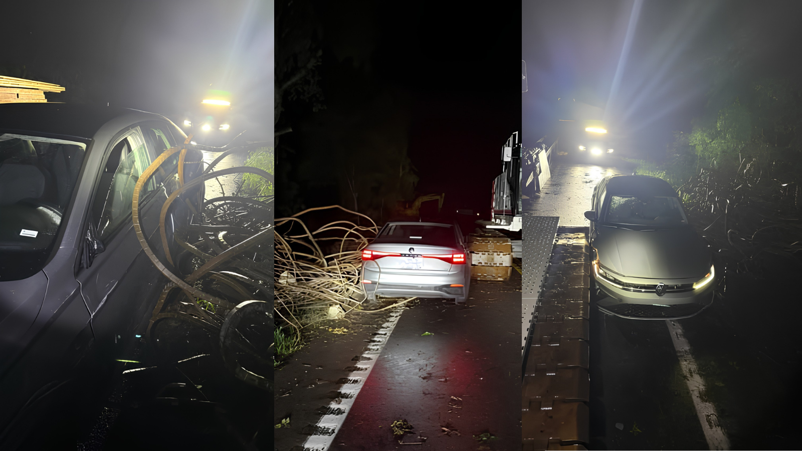 Driver Ignores Road Closure Signs, Ends Up Wedged Between Excavator and Rebar Just 30 Feet From Missing Bridge