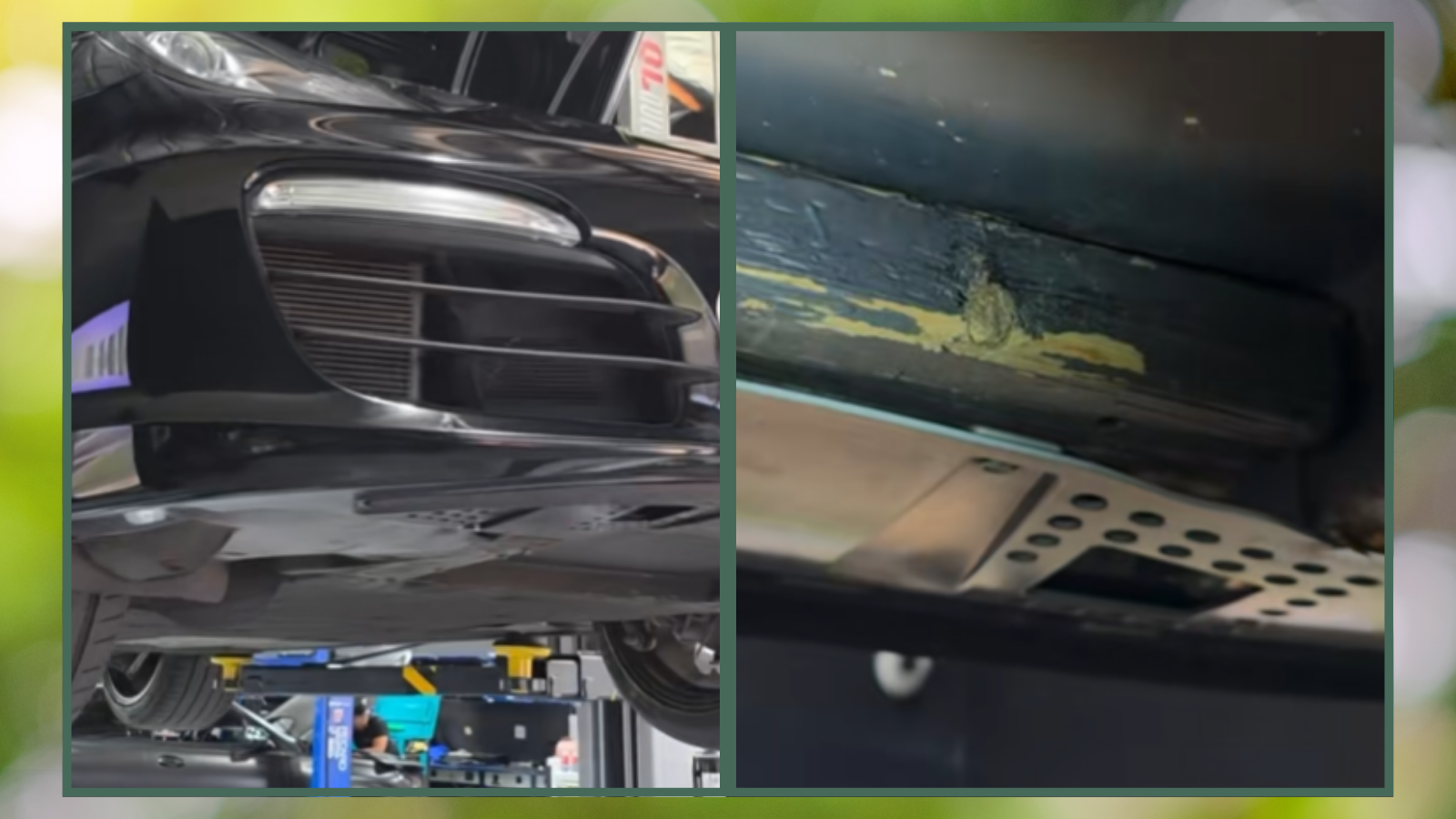 Mechanic Looks Under a Porsche and Finds Something That Belongs at Home Depot