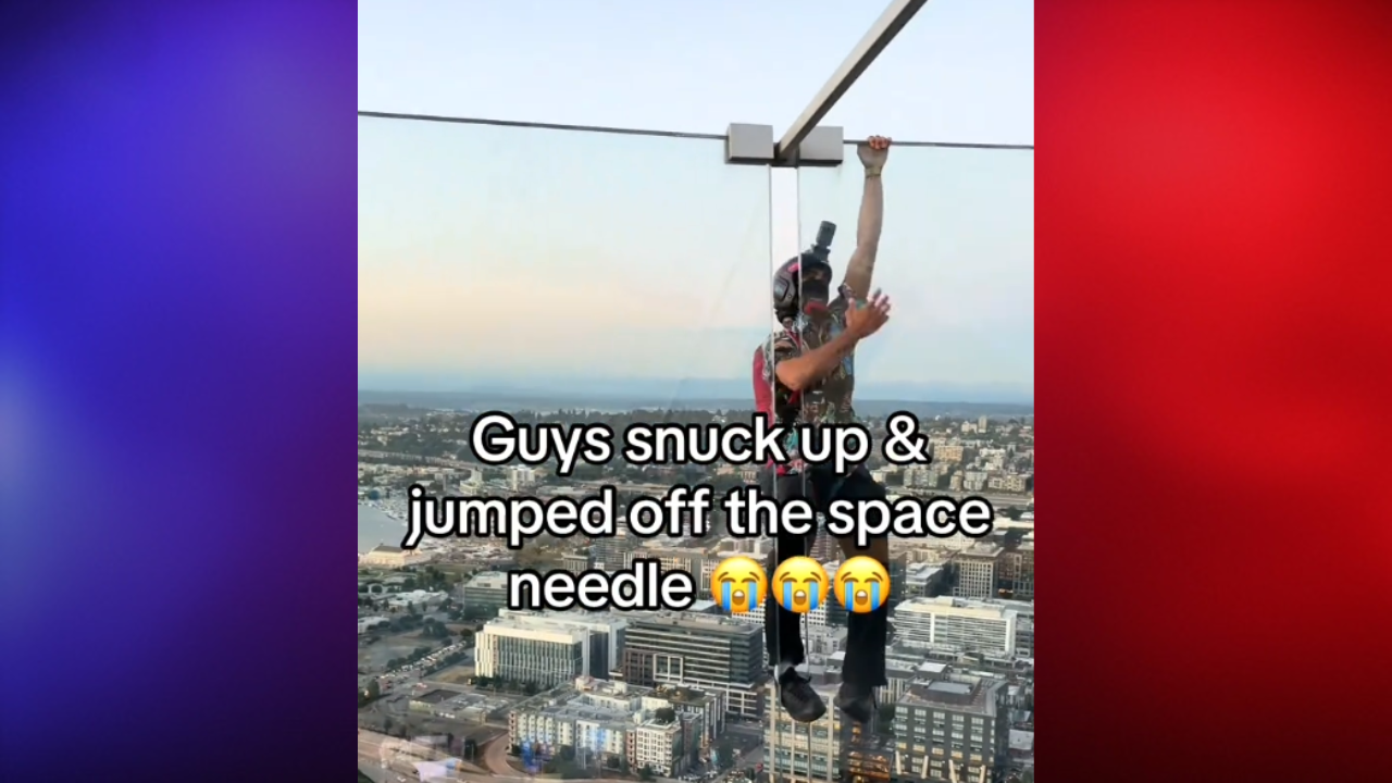 base jumpers on sky needle viral video