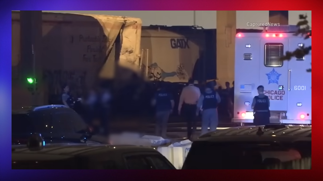 car chase ends in train hitting car