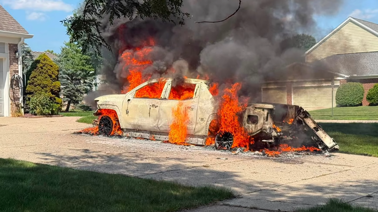 silverado ev catches fire