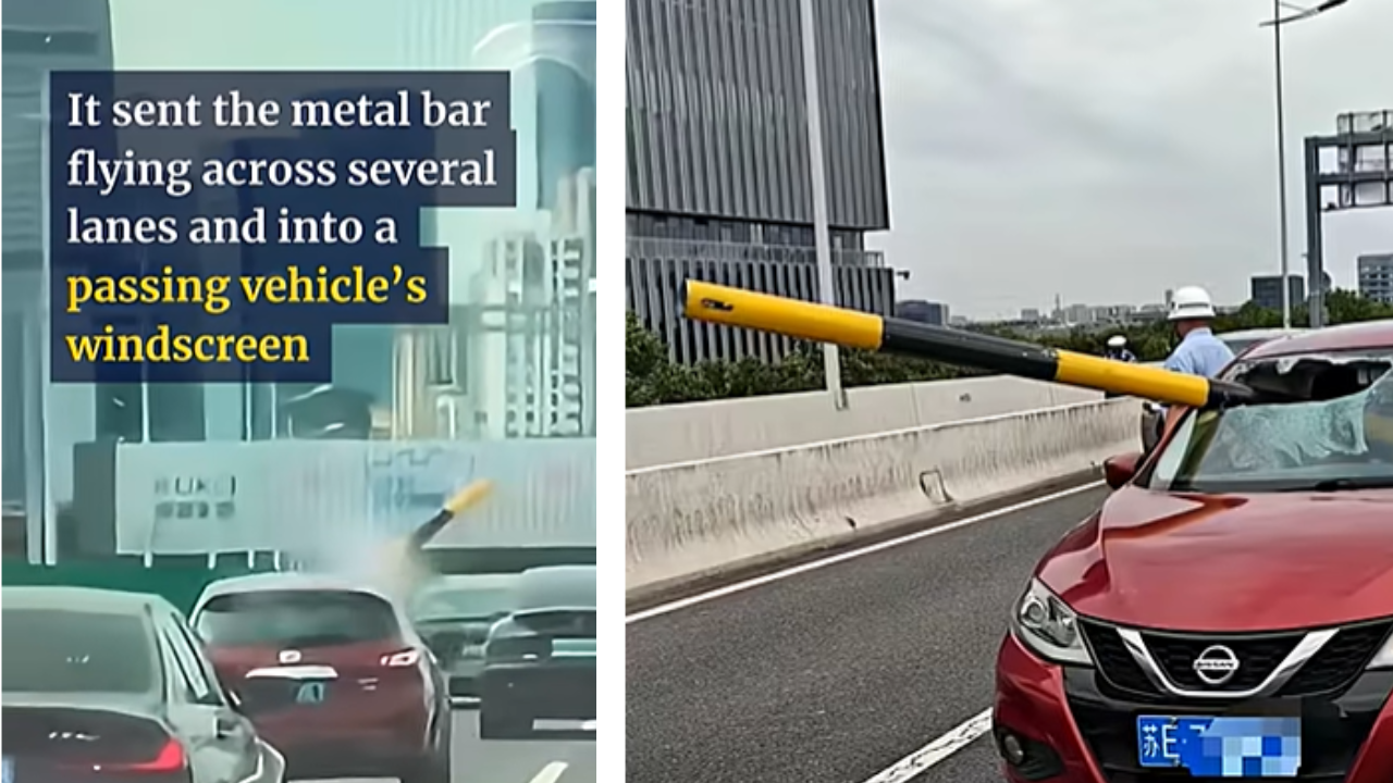 Truck Sends Pole Into Car