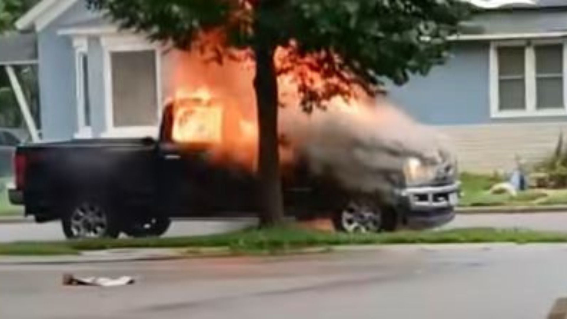 Wisconsin man pulls another man from burning pickup truck.