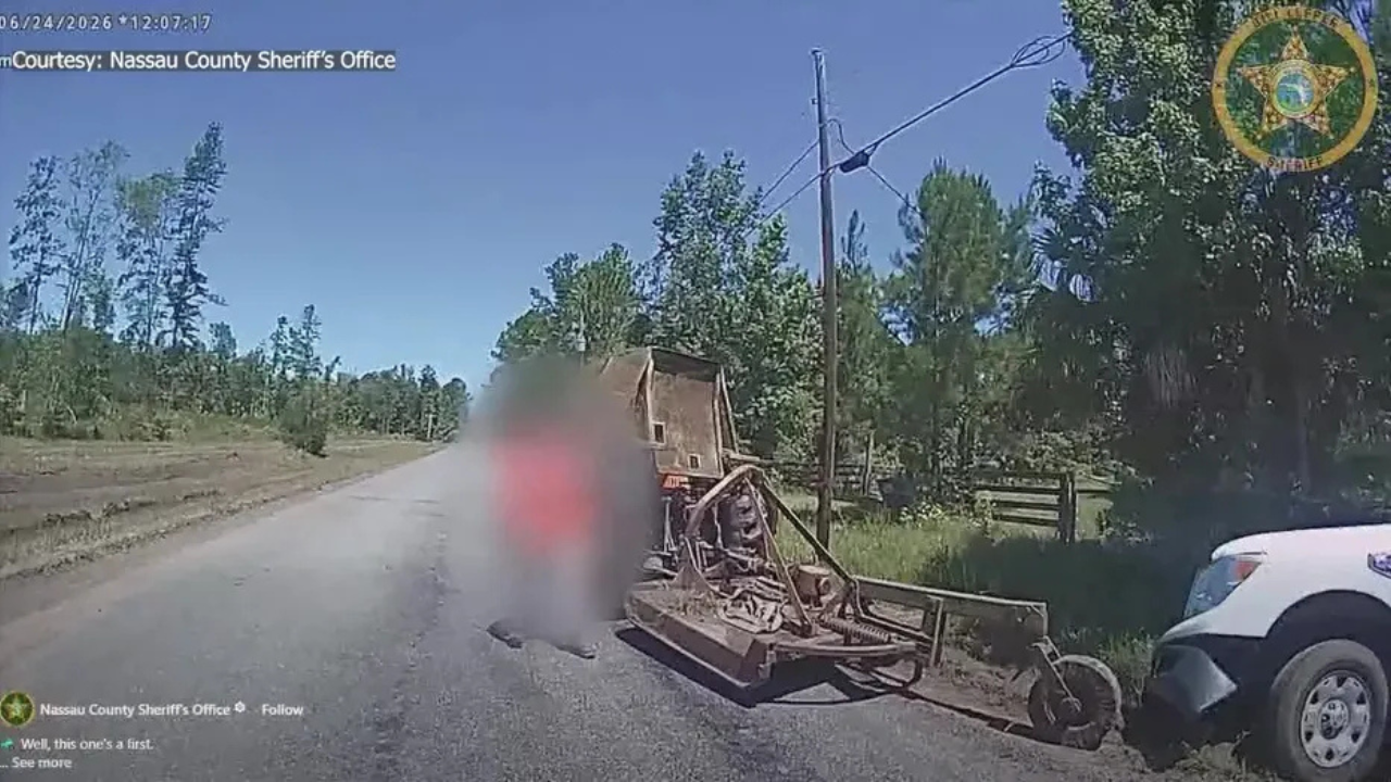 florida man uses tractor to come back for crashed truck