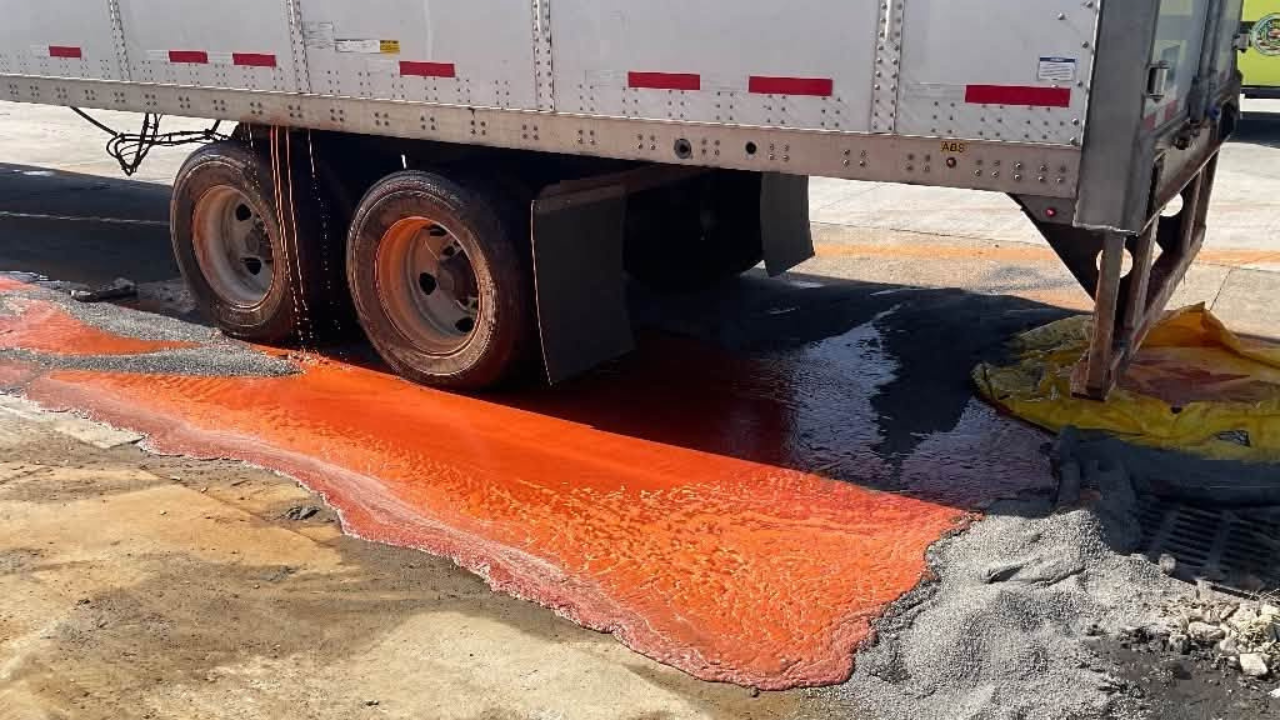 truck spills frank's red hot sauce