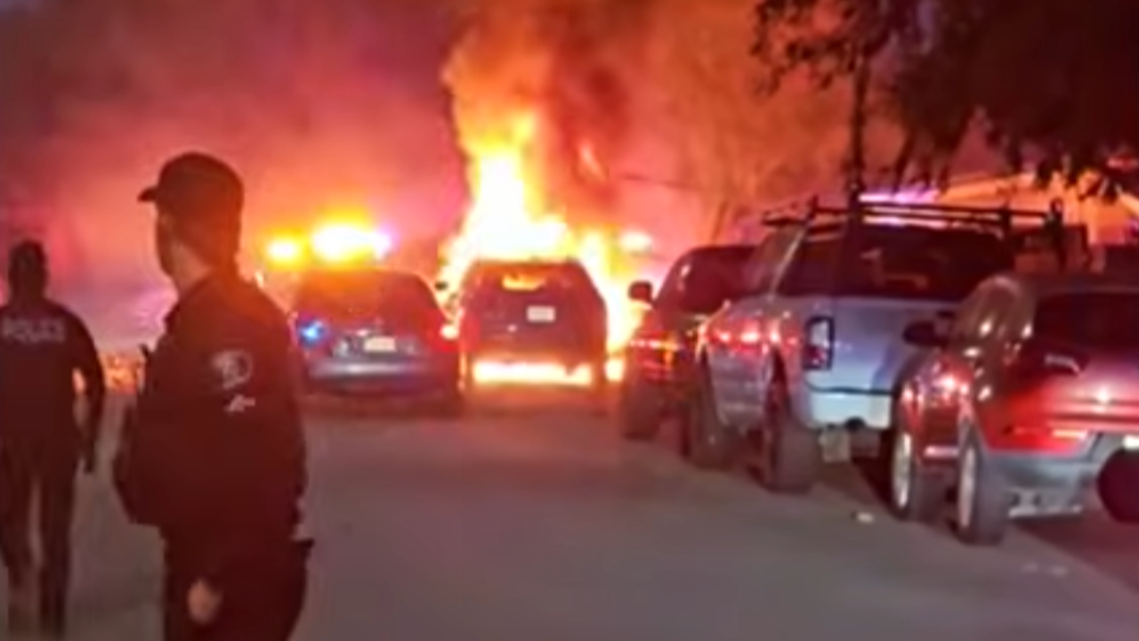 car on fire from fireworks
