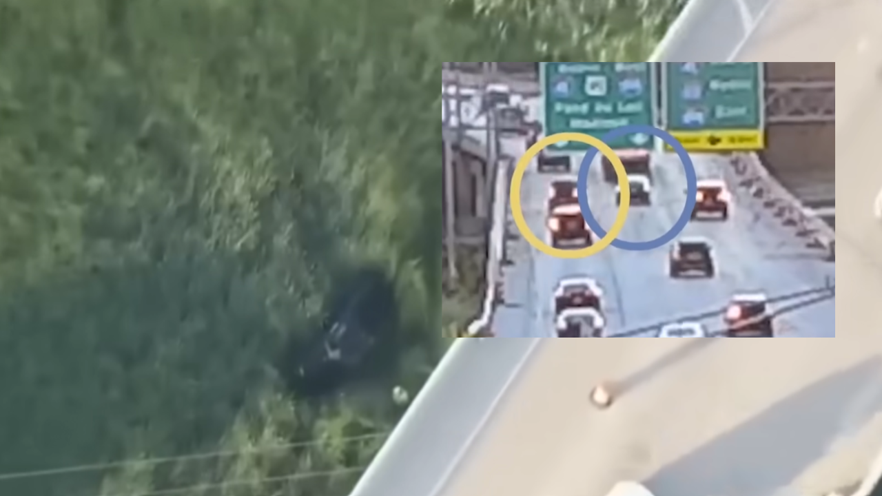 truck flies off road