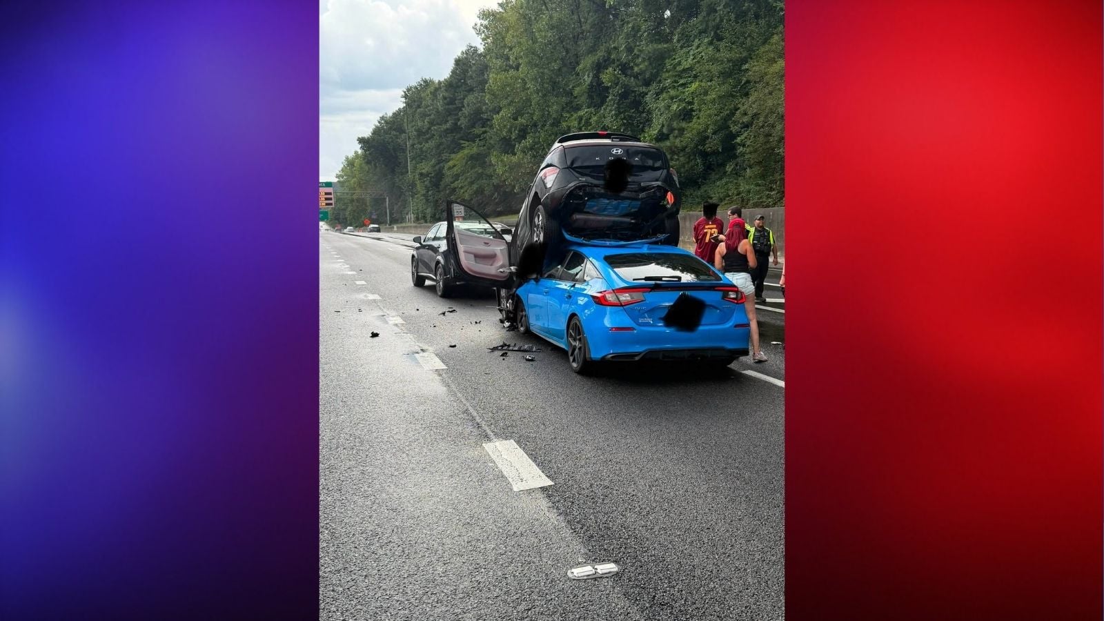 Car Ends up Nearly Vertical After Georgia Interstate Crash, but Everyone Walks Away Unhurt