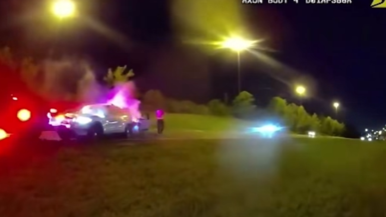 driver falls asleep and hits cop car