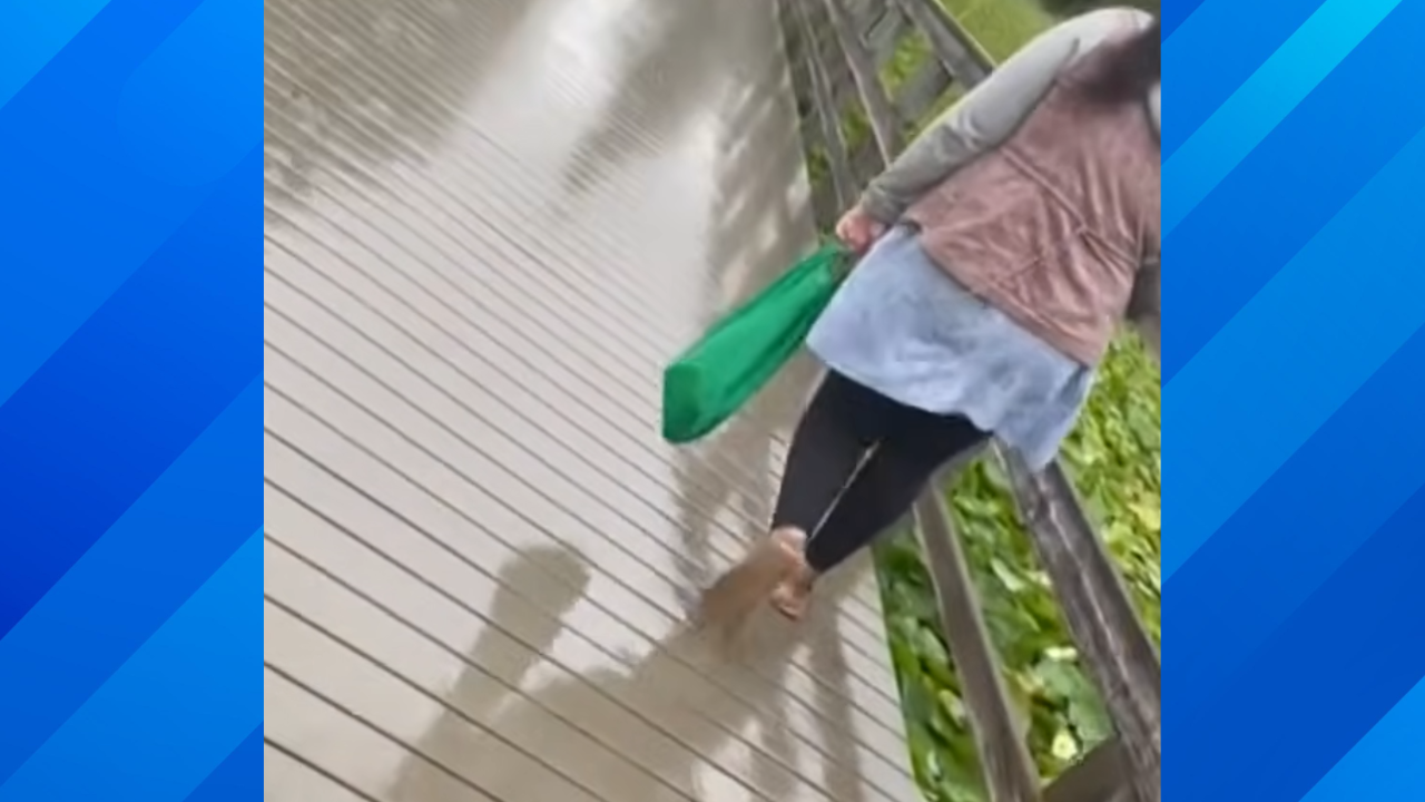 woman littering in lake