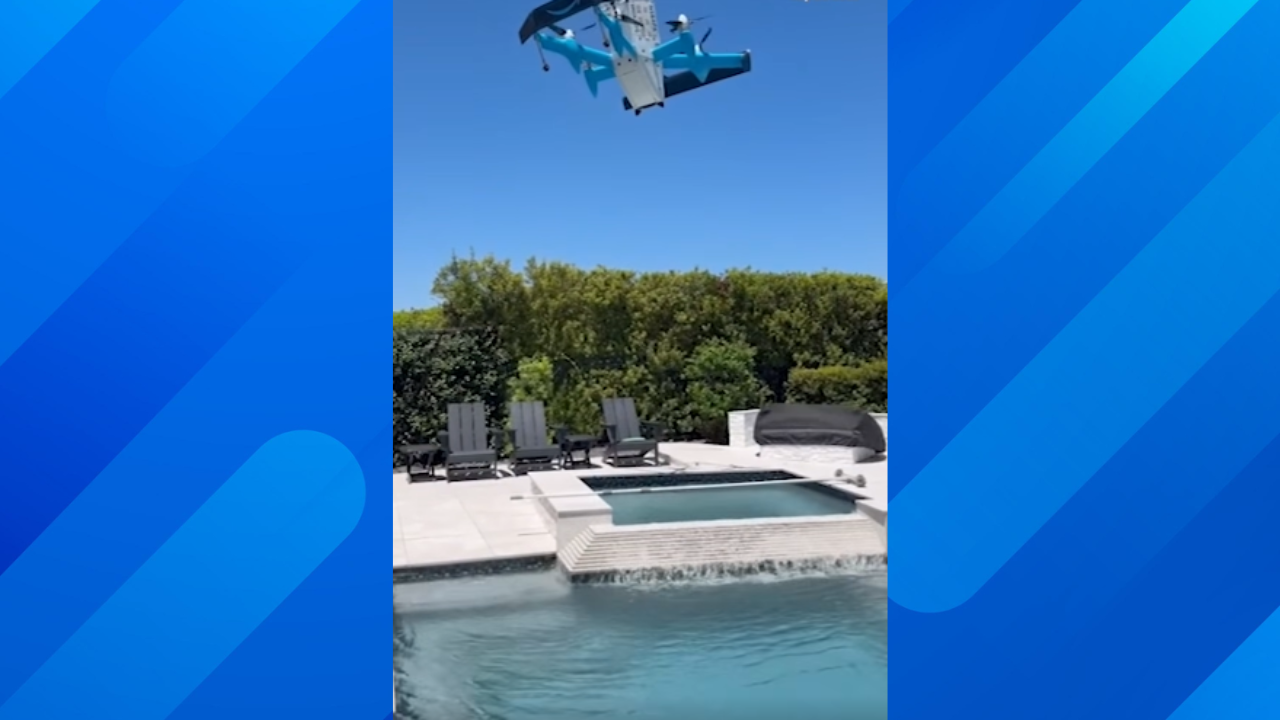 amazon drone drops package in pool