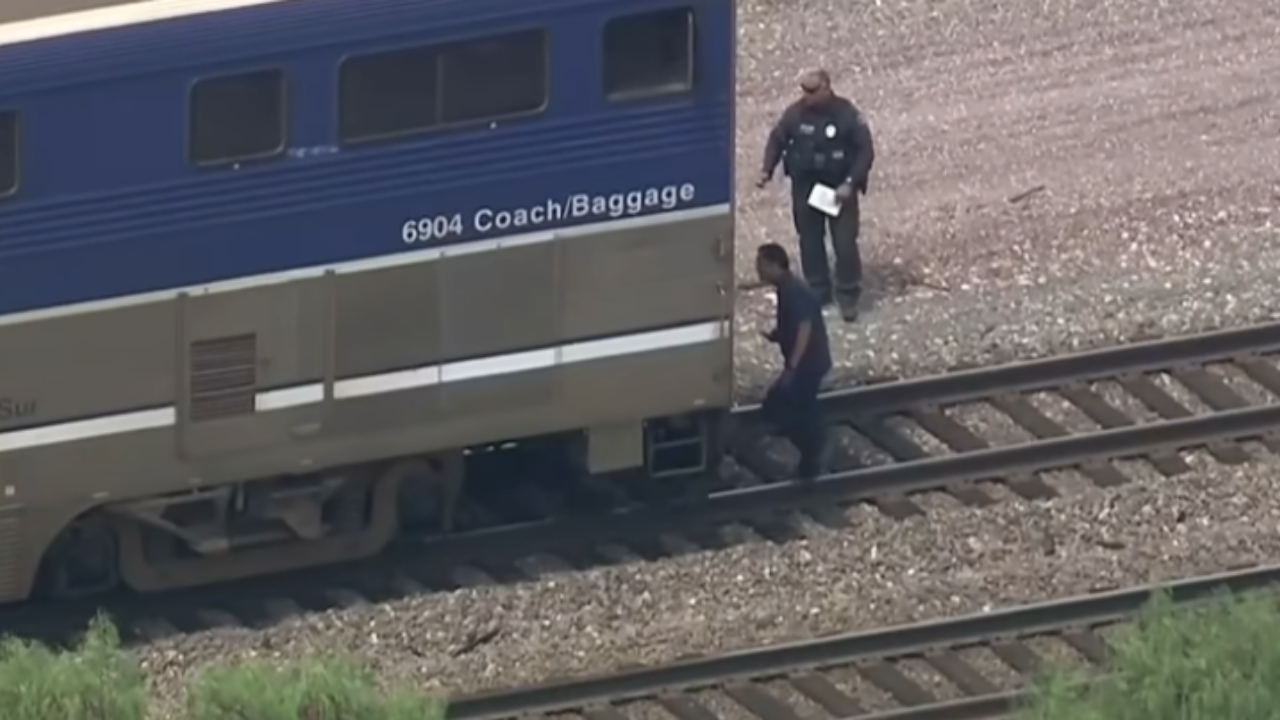 train hits woman jogging