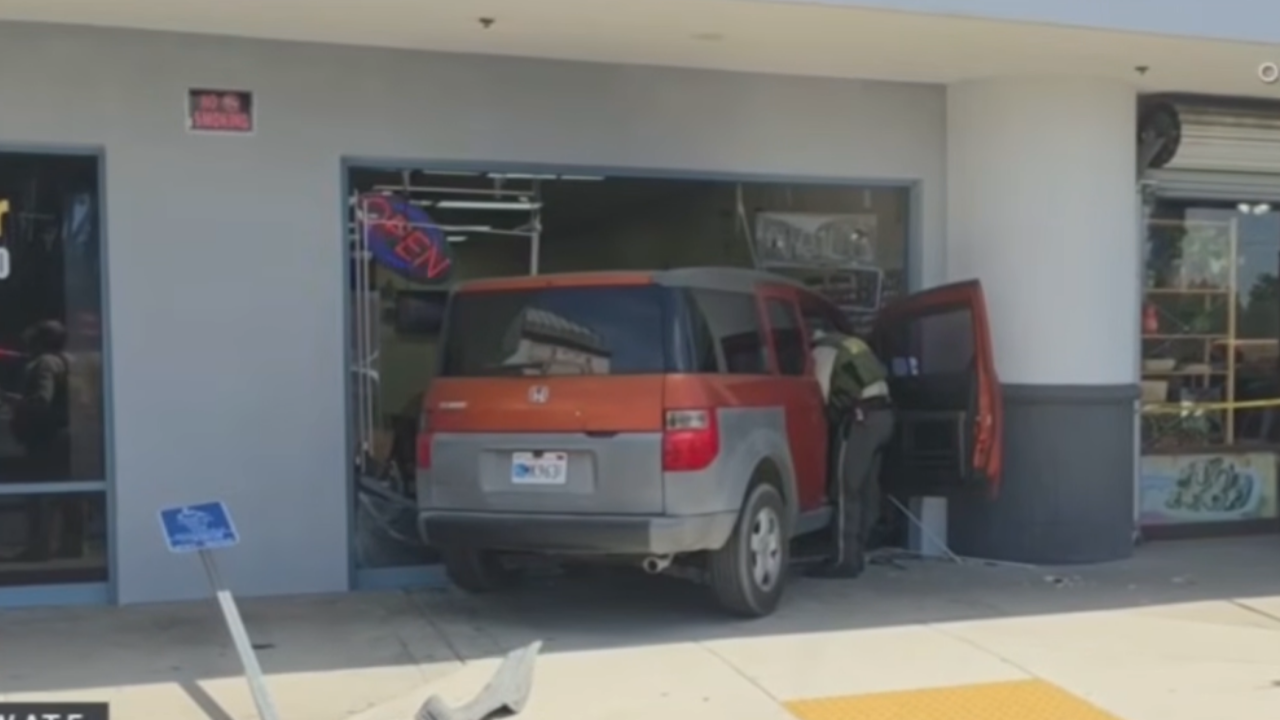 element crashes into nail salon