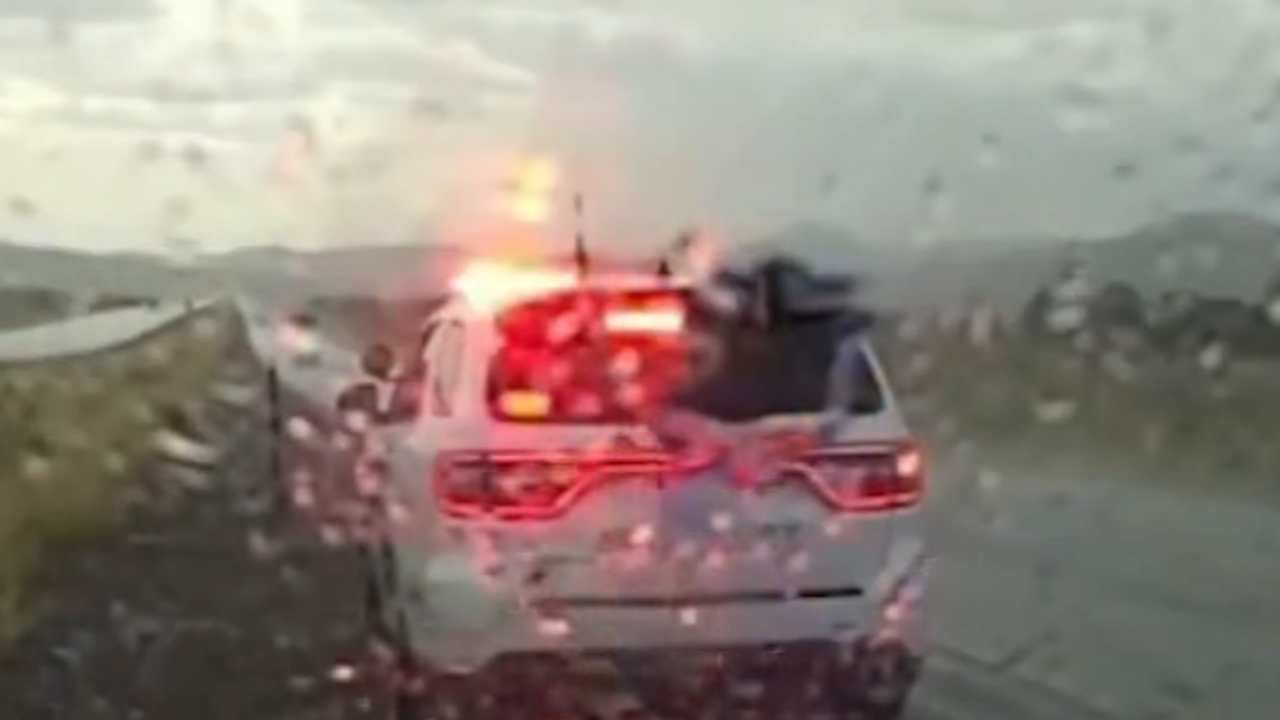 rainy road has chain reaction crash including police cars