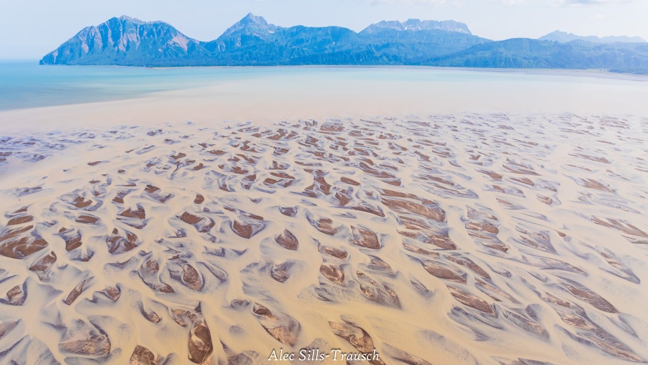 a drone shot of braided rivers in alaska