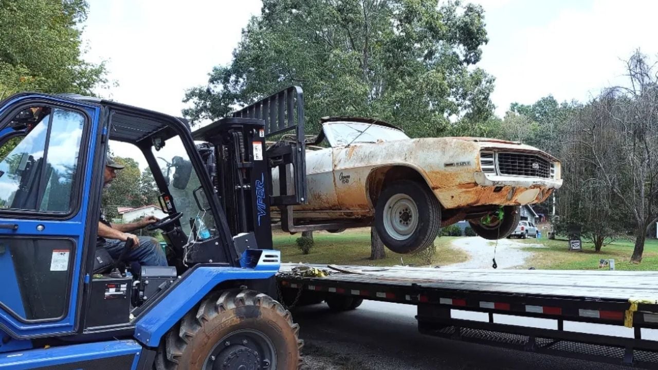 Camaro Z11 Recovered From Under Barn On Low Loader