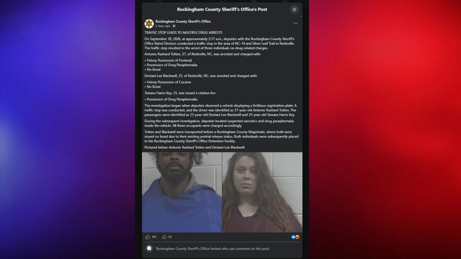 North Carolina Driver’s Fake License Plate Leads Deputies to Several Drug Charges