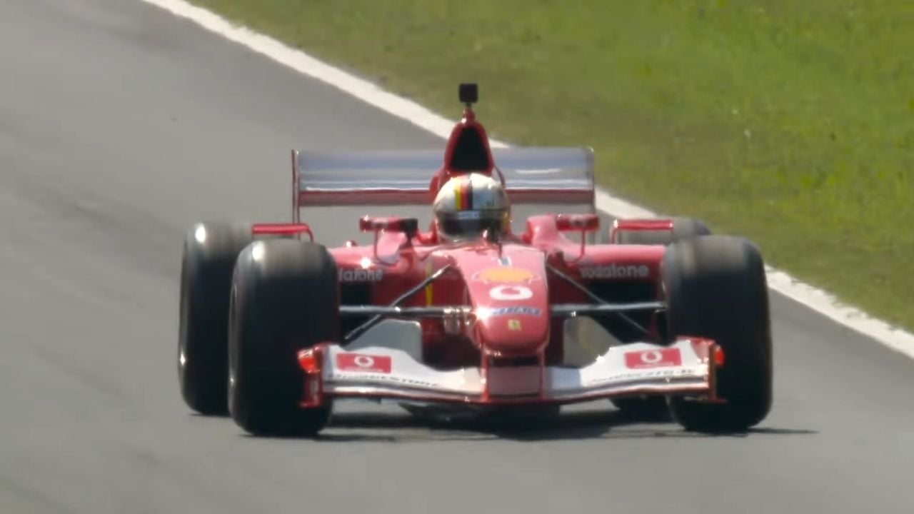 Vettel driving Schumachers F2002 Ferrari Monza