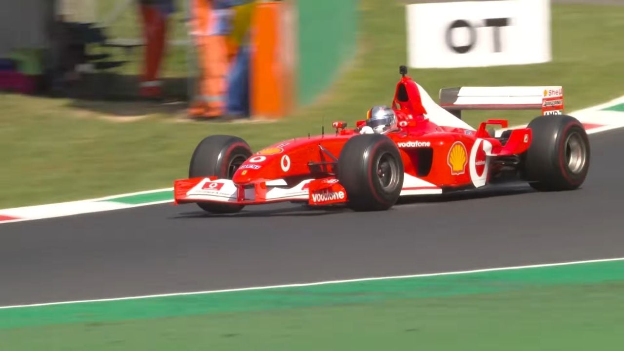Vettel driving Schumachers F2002 Ferrari Monza