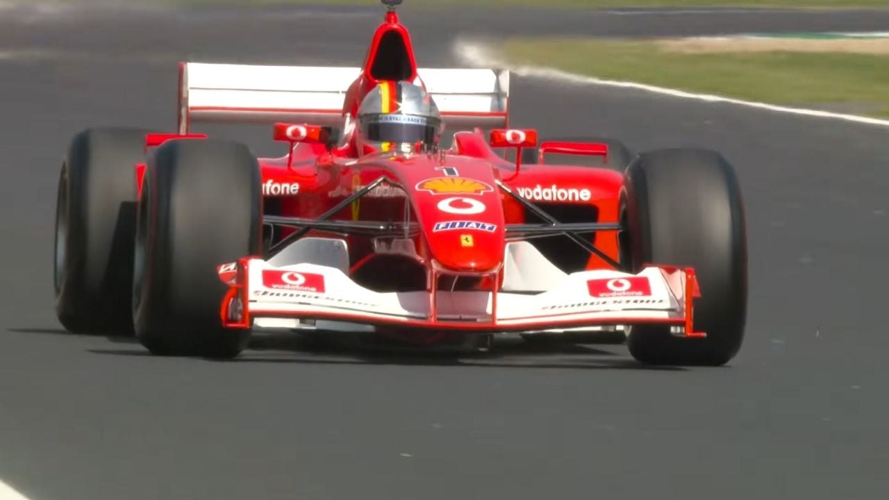 Vettel driving Schumachers F2002 Ferrari