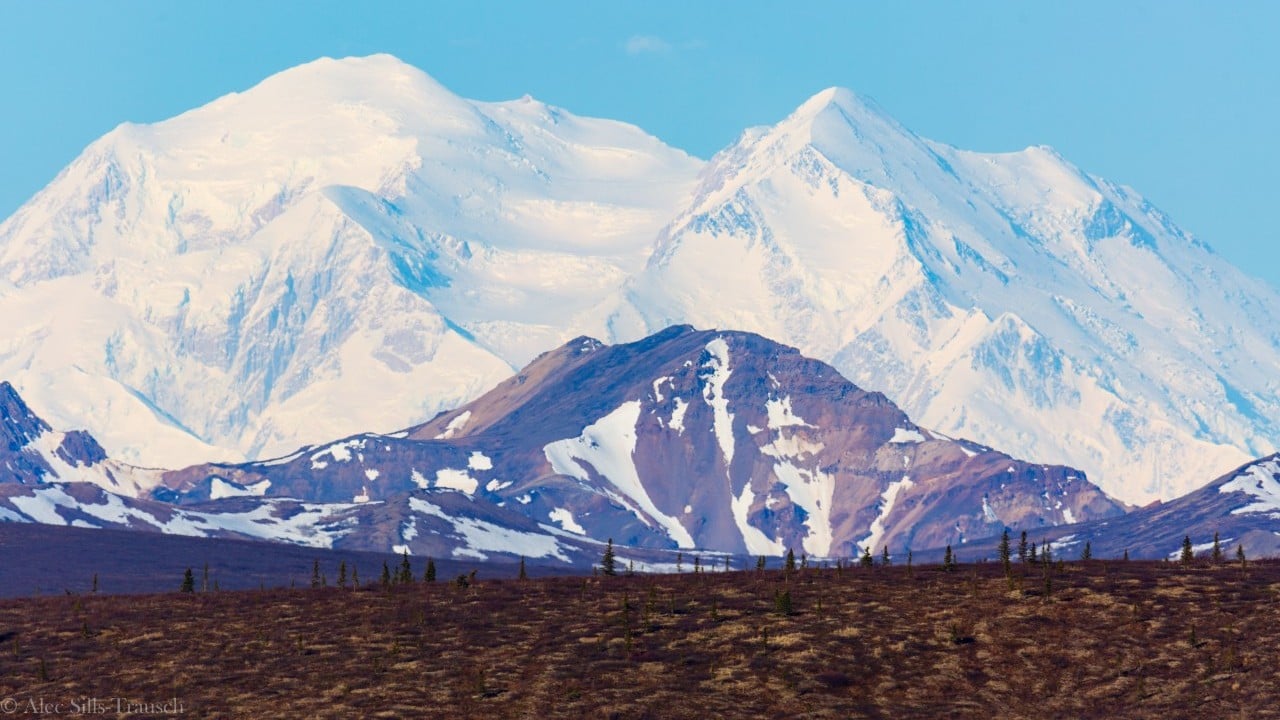 denali with smaller mountains below it