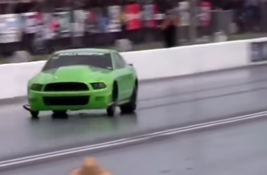 Terrifying: Drag Racing Ford Mustang Blew A Rear Tire At 220 MPH