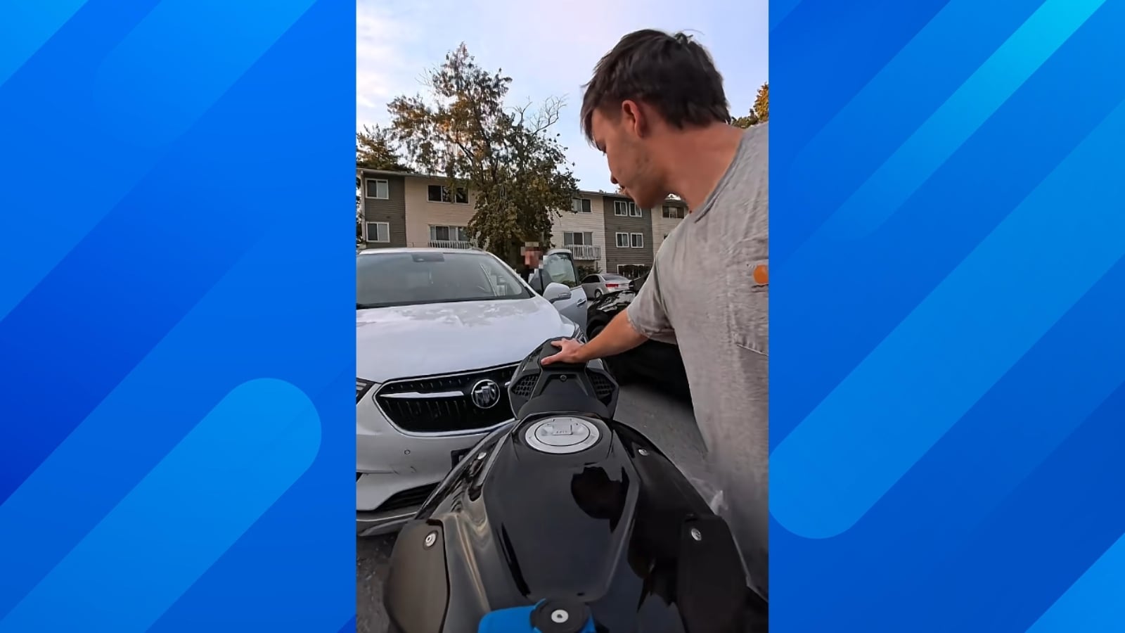 Sedan Driver Tries Parking in Occupied Motorcycle Spot, Quickly Learns Why That's a Bad Idea
